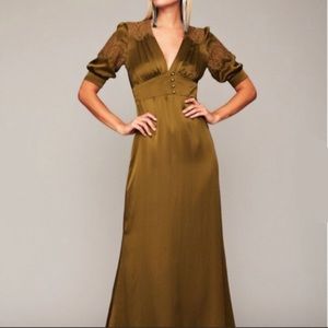 STONE COLD FOX
Topanga Silk Gown In Army Green New without tags*